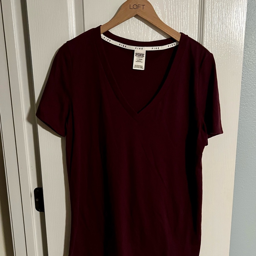Victoria's Secret Women's Burgundy V-Neck Tee